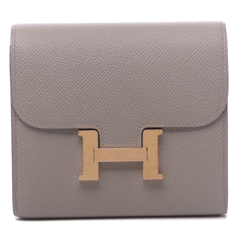 Hermes Constance Compact Wallet, Etain gray, Rosé gold hardware